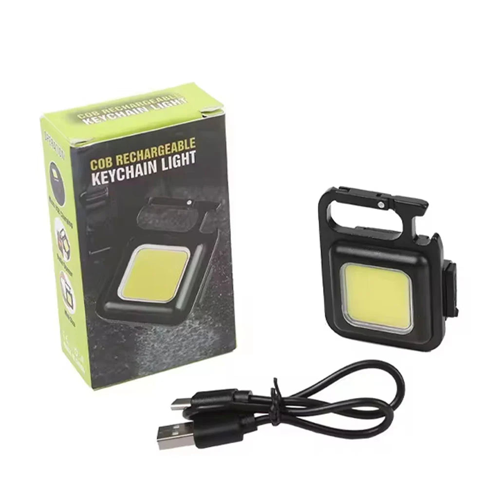 USB Rechargeable COB LED Keychain Flashlight – Portable Mini Work Light with Keyring for Camping, Emergency, Car Repair & Outdoor Use