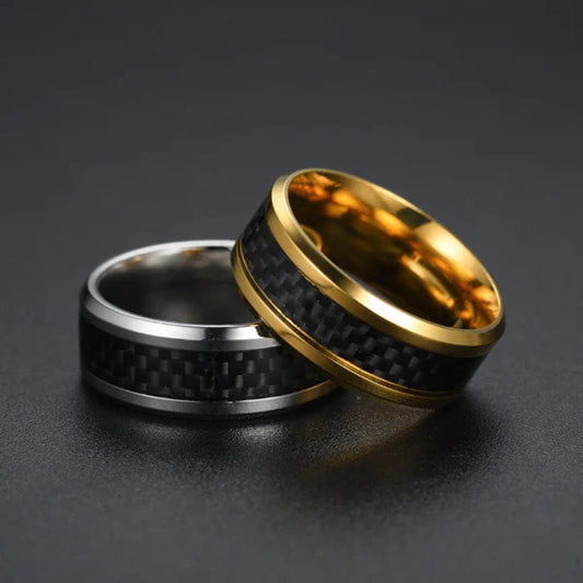 Anneaux en acier titane et fibre de carbone noire (EGR045)