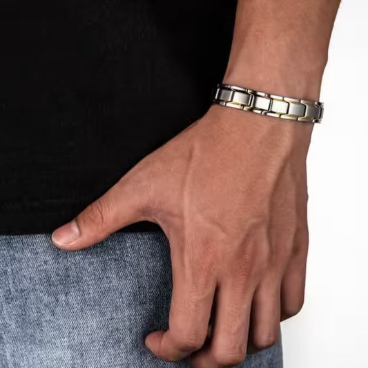Bracelet en acier titane à blocs magnétiques et germanium (EGBT357)
