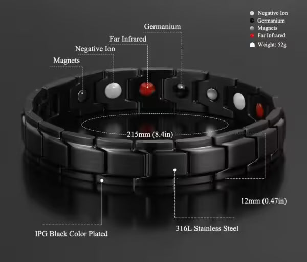 Bracelet en acier titane à blocs magnétiques et germanium (EGBT357)
