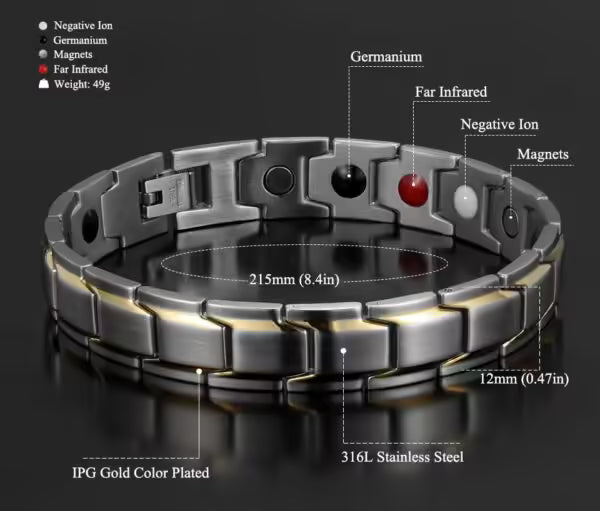 Bracelet en acier titane à blocs magnétiques et germanium (EGBT357)