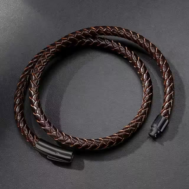 Two Layers Brown Leather Bracelet (EGBT140)