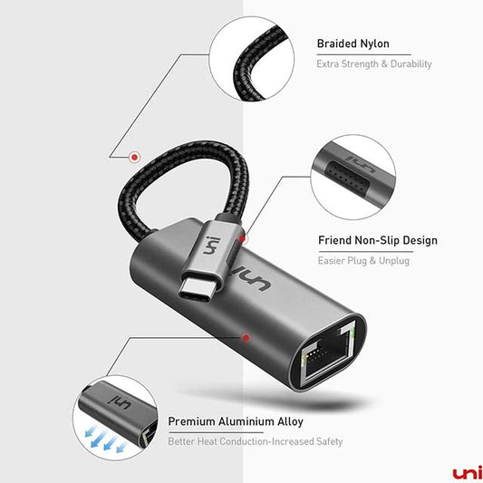 uni USB C to Ethernet Adapter – Driver Free RJ45 to USB C [Thunderbolt 3/4 Compatible] – 1Gbps Type-C Gigabit Ethernet LAN Network Adapter for MacBook Pro/Air, iPhone 15 Pro/Max, Dell XPS, Galaxy S8-S23