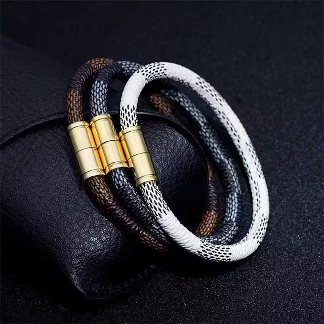 Unisex PU Leather x Alloy Gold Buckled Bracelet (EGBT125)