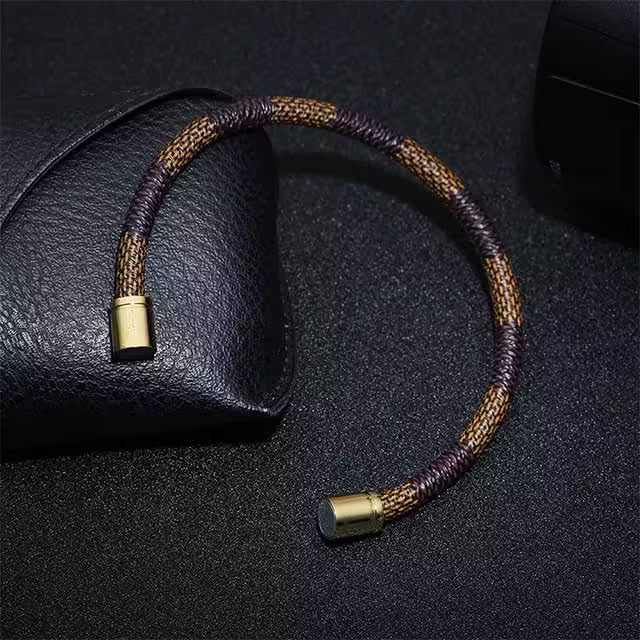 Unisex PU Leather x Alloy Gold Buckled Bracelet (EGBT125)