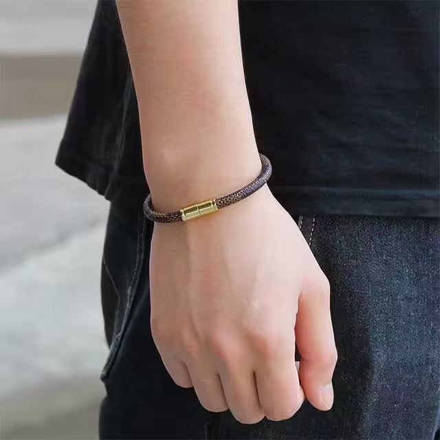 Unisex PU Leather x Alloy Gold Buckled Bracelet (EGBT125)