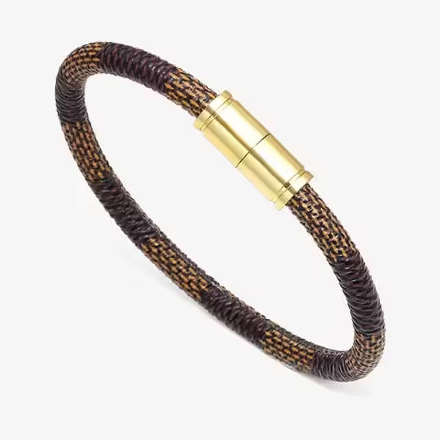 Unisex PU Leather x Alloy Gold Buckled Bracelet (EGBT125)