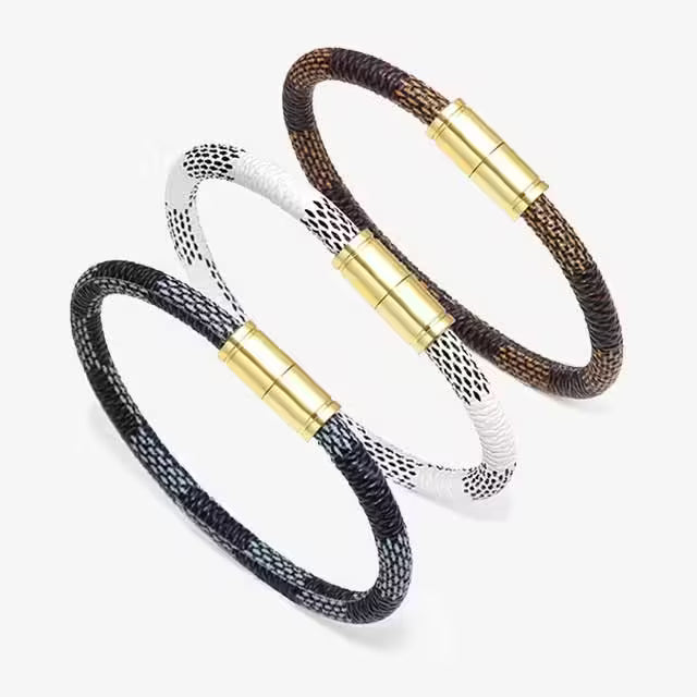 Unisex PU Leather x Alloy Gold Buckled Bracelet (EGBT125)