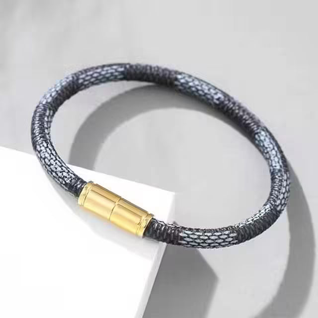 Unisex PU Leather x Alloy Gold Buckled Bracelet (EGBT125)