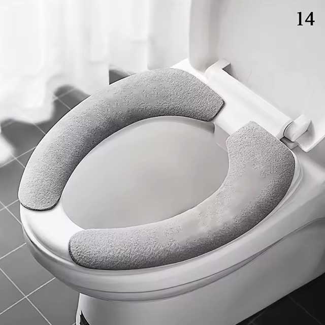Universal Toilet Seat Cover – Soft WC Paste Sticky Seat Pad, Washable Bathroom Warmer Cushion, Solid Color Lid Cover
