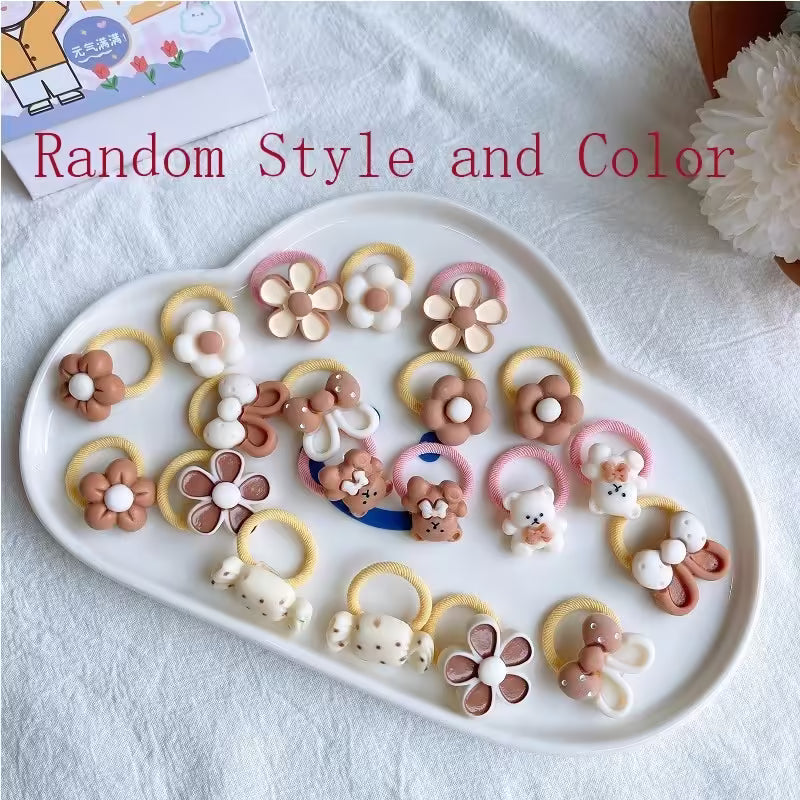 Lot de 20 élastiques à cheveux mignons avec motifs ours et lapins pour filles | Accessoires pour cheveux bébés et enfants avec nœud et fleur