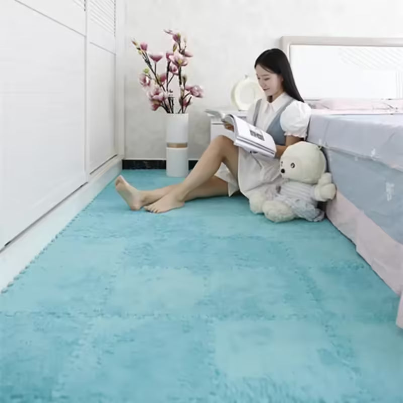 1 Piece Soft Velvet Floor Mat Puzzle Foam Pad for Bedroom and Household - Elegant Suede Carpet Design