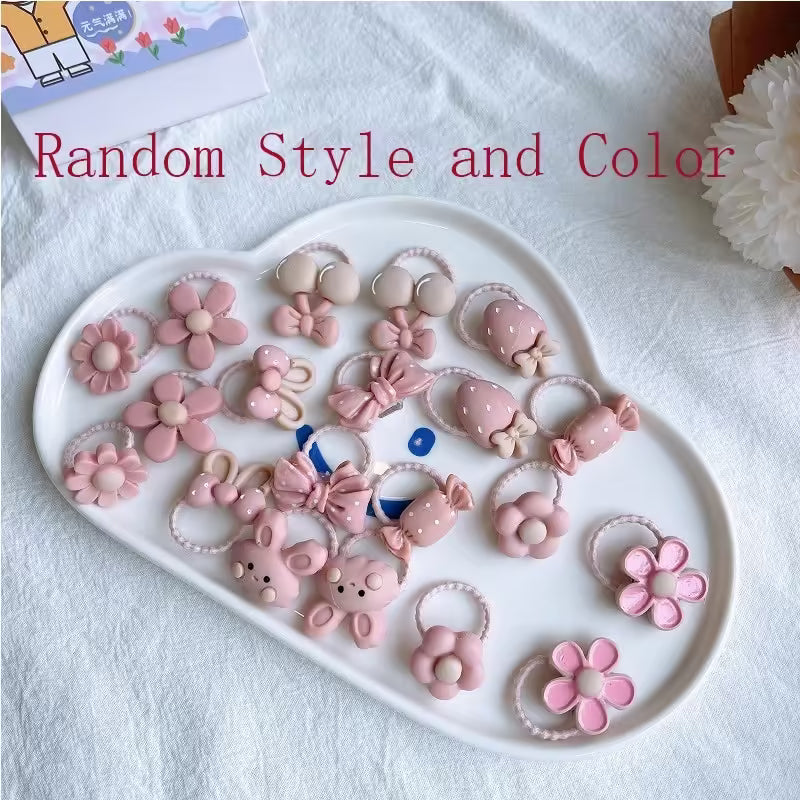 Lot de 20 élastiques à cheveux mignons avec motifs ours et lapins pour filles | Accessoires pour cheveux bébés et enfants avec nœud et fleur