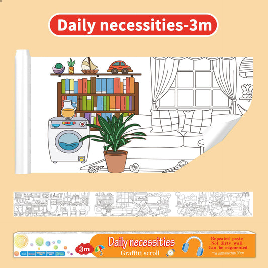 (300cm x 38cm) Different Themes 3 Meters Color Drawing Kids Paper Sticker Roll