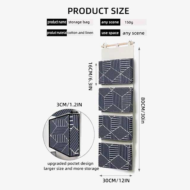 Wall Hanging Organizer Bag – Cotton Linen Fabric Door Hanging Sundries Bag for Home Closet Storage – Wall Organizer for Easy Storage