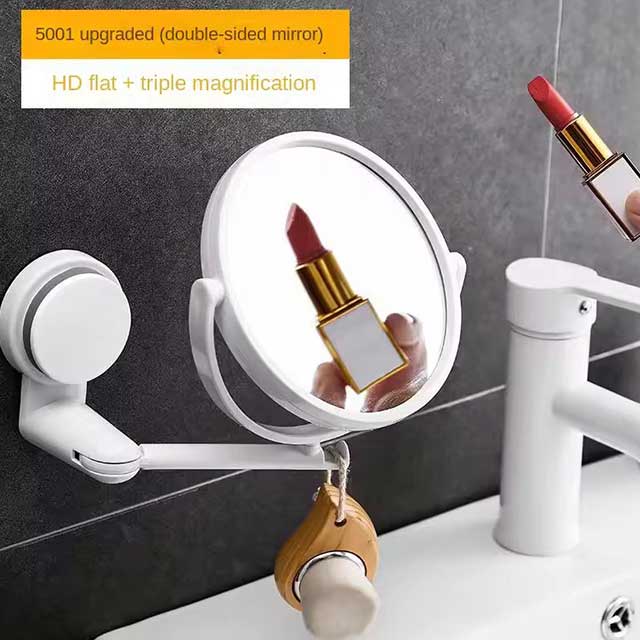 Wall Mirror with Folding Arm & Suction – Double-Sided Swivel Bathroom Mirror, No Drill Extendable Cosmetic Makeup Mirror
