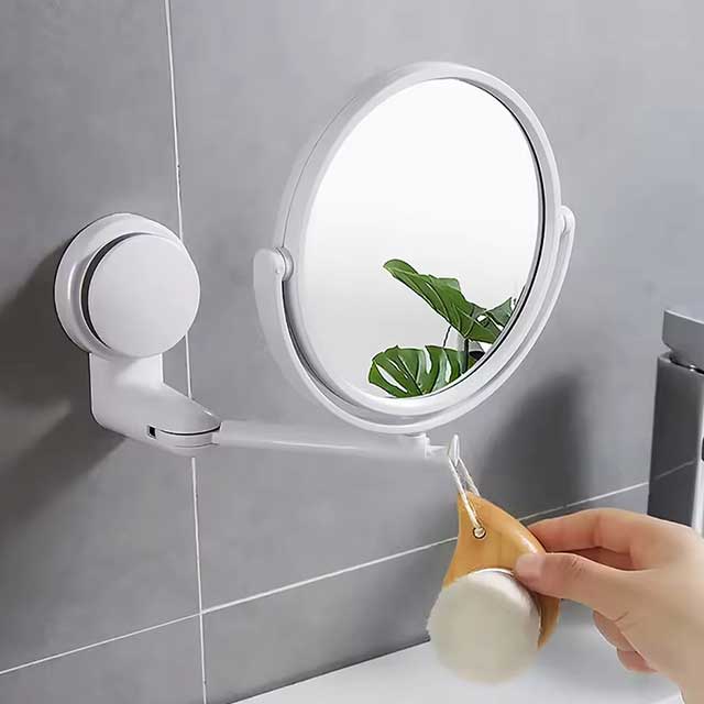 Wall Mirror with Folding Arm & Suction – Double-Sided Swivel Bathroom Mirror, No Drill Extendable Cosmetic Makeup Mirror