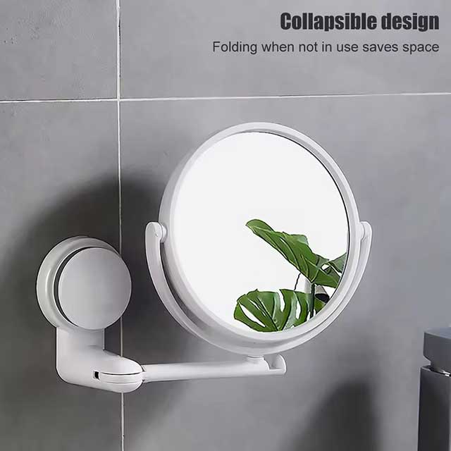 Wall Mirror with Folding Arm & Suction – Double-Sided Swivel Bathroom Mirror, No Drill Extendable Cosmetic Makeup Mirror