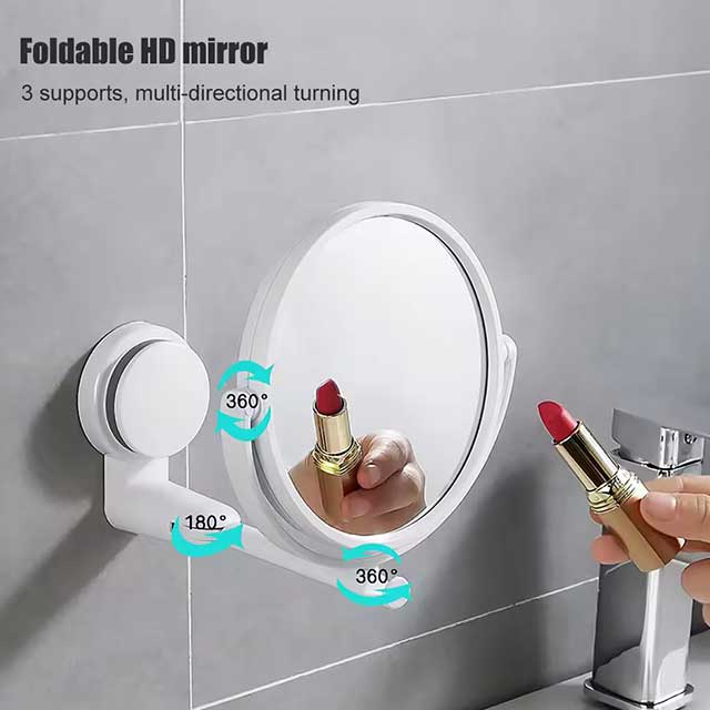 Wall Mirror with Folding Arm & Suction – Double-Sided Swivel Bathroom Mirror, No Drill Extendable Cosmetic Makeup Mirror