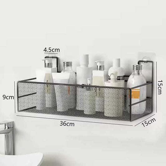 Wall-Mount Bathroom Shelf Shower Shampoo Rack - Toilet & Kitchen Accessories, Free Punch Condiment Storage Basket & Organizer
