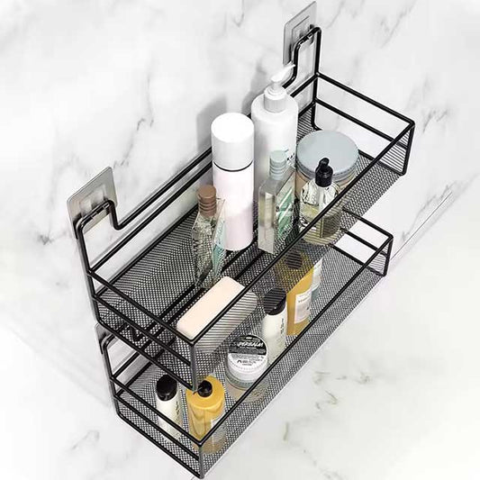 Wall-Mount Bathroom Shelf Shower Shampoo Rack - Toilet & Kitchen Accessories, Free Punch Condiment Storage Basket & Organizer