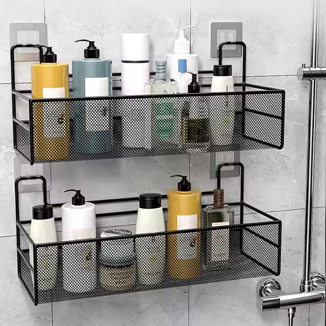 Wall-Mount Bathroom Shelf Shower Shampoo Rack - Toilet & Kitchen Accessories, Free Punch Condiment Storage Basket & Organizer