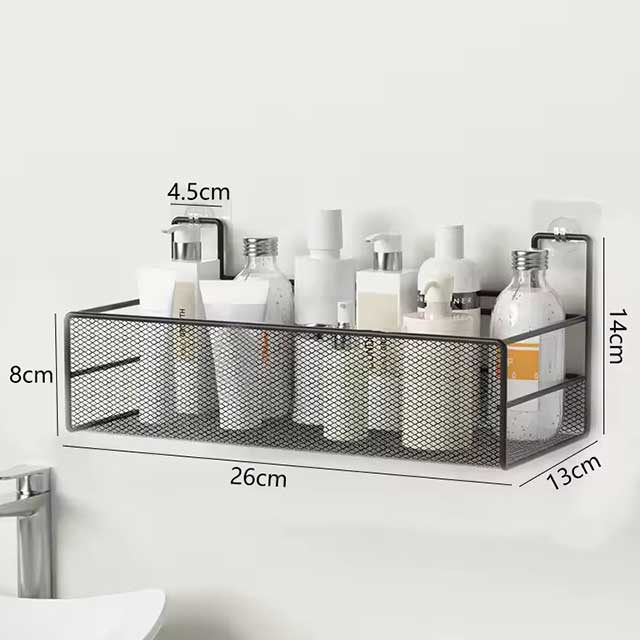 Wall-Mount Bathroom Shelf Shower Shampoo Rack - Toilet & Kitchen Accessories, Free Punch Condiment Storage Basket & Organizer