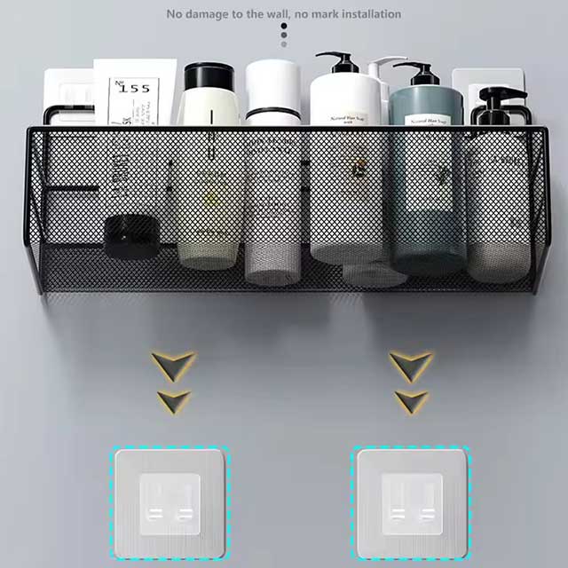 Wall-Mount Bathroom Shelf Shower Shampoo Rack - Toilet & Kitchen Accessories, Free Punch Condiment Storage Basket & Organizer