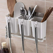Wall Mounted Kitchen Drain Storage Rack – 3-Compartment Sink Organizer with Water Drain Tray & Hooks for Sponges, Cutlery & Cleaning Tools