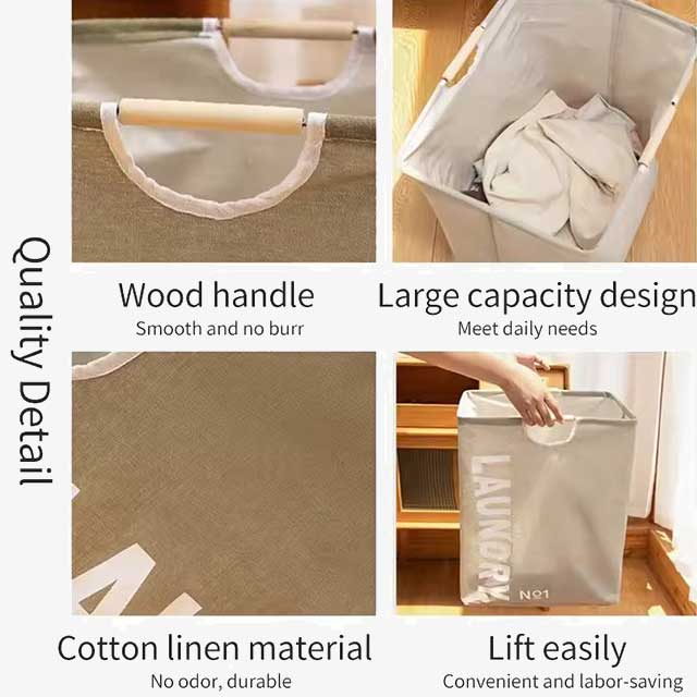 Waterproof Foldable Laundry Basket – Cotton Linen Dirty Clothes Hamper, Laundry Organizer, and Sundries Storage Bag