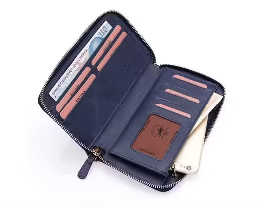 Westpolo Axel Unisex Genuine Tumbled Leather Wallet with Large Card Holder Phone Compartment (418C)