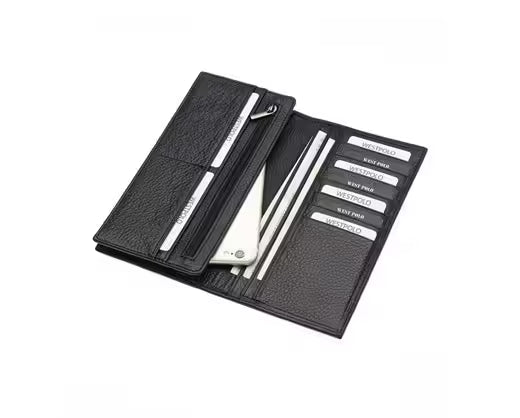 Portefeuille unisexe Westpolo Bard en cuir véritable grainé avec compartiment pour téléphone (877) 