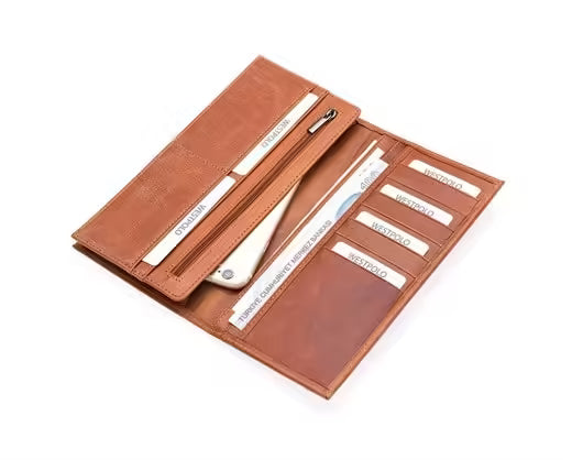 Westpolo Bard Genuine Tumbled Leather Unisex Wallet with Phone Compartment(877C)
