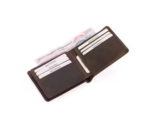 Westpolo Genuine Crazy Leather Unisex Leather Wallet With Abundant Credit Card Compartment (536C)