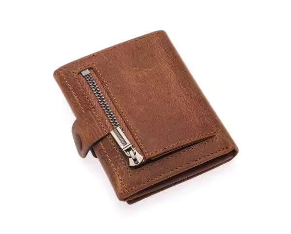 Portefeuille unisexe Westpolo en cuir véritable grainé, porte-cartes et portefeuille zippé (1019)