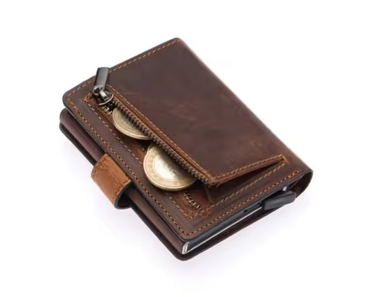 Westpolo Grimm Coin and Card Holder Unisex Crazy Old Genuine Leather Mechanism Card Holder (5580C)