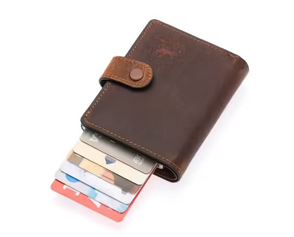 Westpolo Grimm Coin and Card Holder Unisex Crazy Old Genuine Leather Mechanism Card Holder (5580C)