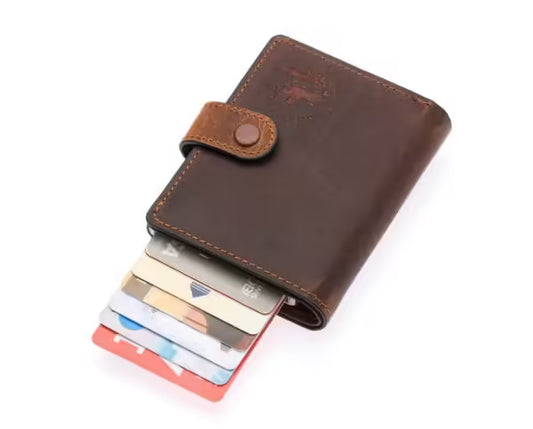 Westpolo Grimm Coin and Card Holder Unisex Crazy Old Genuine Leather Mechanism Card Holder (5580C)
