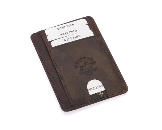 Westpolo Haris Genuine Tumbled Leather Unisex Card Holder With Money Compartment (358C)