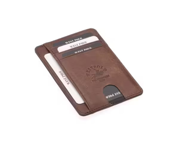 Porte-cartes unisexe Westpolo Haris en cuir véritable grainé avec compartiment pour argent (358C)