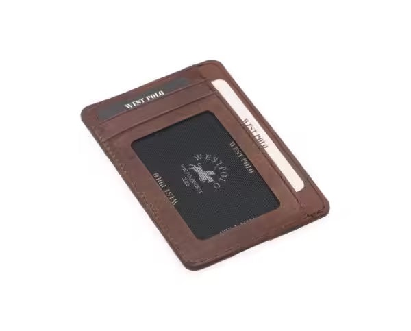 Porte-cartes unisexe Westpolo Haris en cuir véritable grainé avec compartiment pour argent (358C)