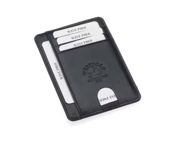 Porte-cartes unisexe Westpolo Haris en cuir véritable grainé avec compartiment pour argent (358C)