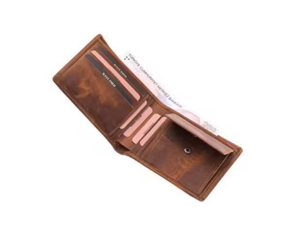 Westpolo Harvey Genuine Tumbled Leather Men's Vintage Wallet Card Holder with Hidden Card Holder (1619C)