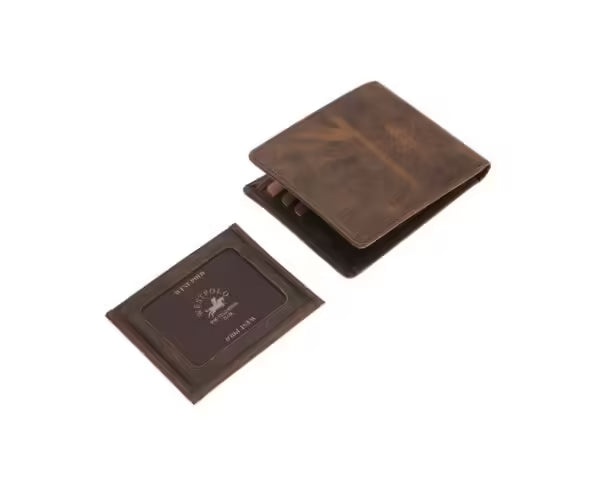 Westpolo Harvey Genuine Tumbled Leather Men's Vintage Wallet Card Holder with Hidden Card Holder (1619C)