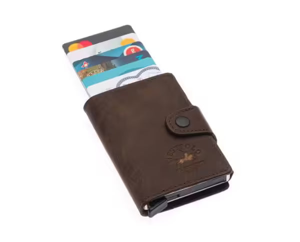 Westpolo Jaden Unisex Crazy Tumbled Genuine Leather Mechanism Card Holder (5510C)