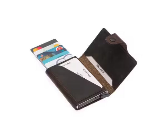 Westpolo Jaden Unisex Crazy Tumbled Genuine Leather Mechanism Card Holder (5510C)