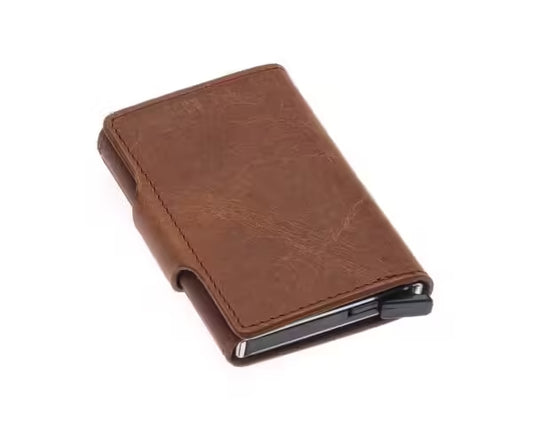 Westpolo Jaden Unisex Crazy Tumbled Genuine Leather Mechanism Card Holder (5510C)