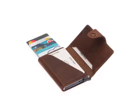 Westpolo Jaden Unisex Crazy Tumbled Genuine Leather Mechanism Card Holder (5510C)