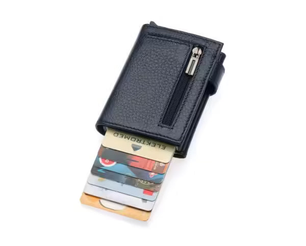 Porte-cartes Westpolo Jaden unisexe en cuir véritable grainé avec mécanisme (5530)