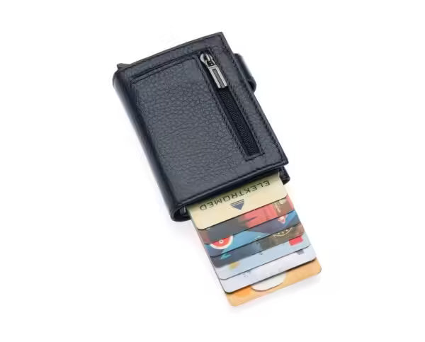 Porte-cartes Westpolo Jaden unisexe en cuir véritable grainé avec mécanisme (5530)